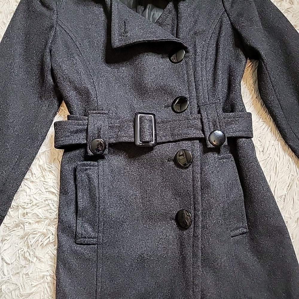 Womens Giacca Wool Blend Coat Jacket Charcoal Gray Size Small S Winter Fall Chic - Picture 8 of 15